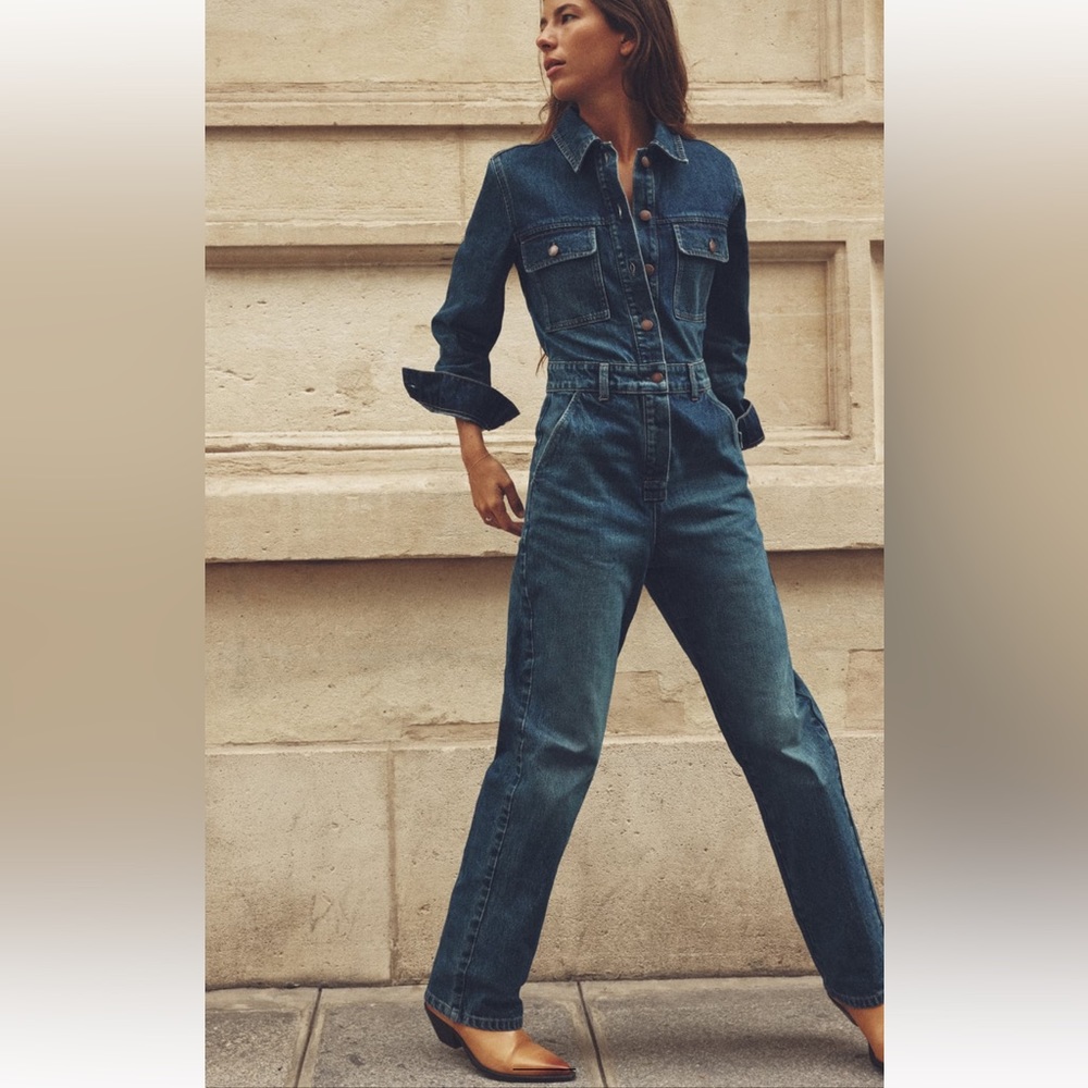 Zara front pockets denim jumpsuit